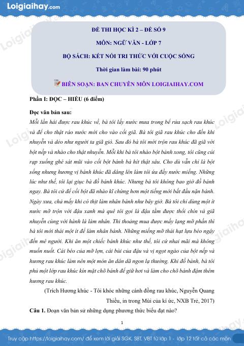 Đề thi học kì 2 Văn 7 Kết nối tri thức - Đề số 9